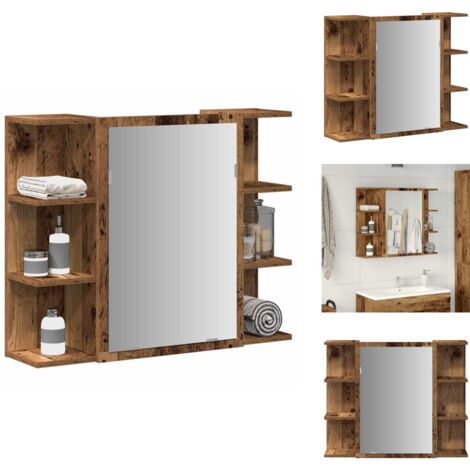 Kleankin Armoire Murale De Salle De Bain Avec Miroir - Placard De Rangement Toilettes - 1 Porte 2 Etageres Verre Et Bois~1o3gfsp1g3801