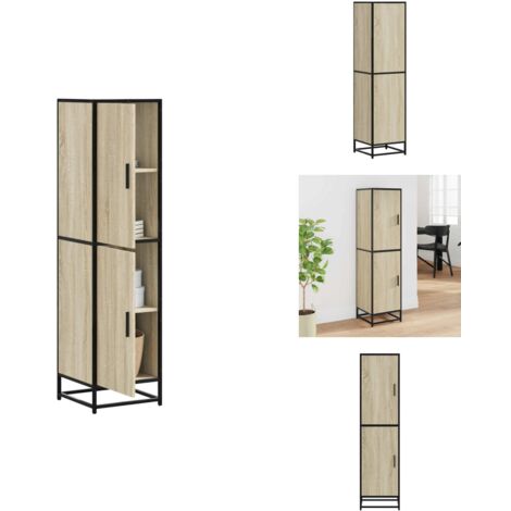 Armoire Haute Chêne Sonoma En Bois D'ingénierie Et Métal, 139 Cm - Rangement Spacieux Pour Salon Ou Salle à Manger