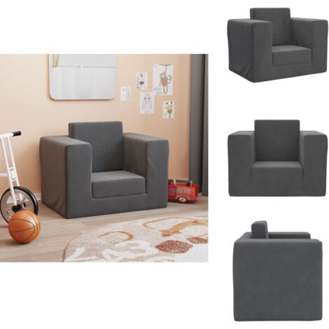Canapé-lit Pour Enfants Anthracite Peluche Douce - Mini Canapé Convertible 52x38cm