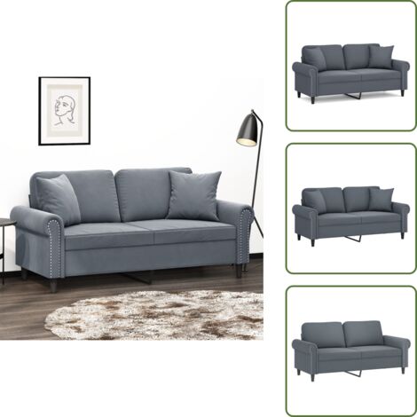 Canapé 2 Places 140cm Gris Foncé Avec Coussins