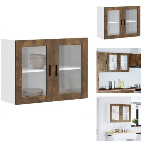 Armoire murale de cuisine avec porte en verre Porto chêne fumé - Armoire Murale De Cuisine - Armoires Murales De Cuisine - Meuble Mural De Cuisine - Armoire Murale Avec Verre (1/5)