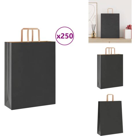 25 Sacs Cadeaux Noirs Avec Poignée - 32x22x10 Cm, Carton Kraft - Pour Noël, Anniversaire, Mariage, Shopping
