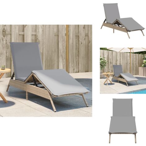 Chaise Longue De Jardin Avec Coussin Beige Et Table - Ensemble Neuf, Monté, Prêt à Détente