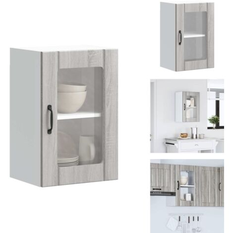 Armoire murale de cuisine avec porte en verre Lucca sonoma gris - Armoire Murale De Cuisine - Armoires Murales De Cuisine - Meuble Mural De Cuisine - Armoire Murale Avec Verre (1/5)