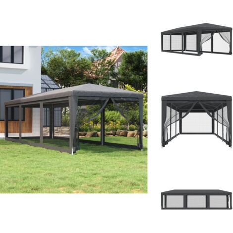 Tente De Fête VidaXL - Dimensions 8x4 M, Hauteur 2,62 M - 12 Parois Latérales Anthracite - En Polyéthylène - Pour événements Extérieurs (jusqu'à 20 Personnes) - 9