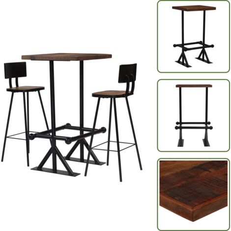 Ensemble De Bar 3 Pièces En Bois De Récupération Massif VidaXL, Table Et 2 Tabourets