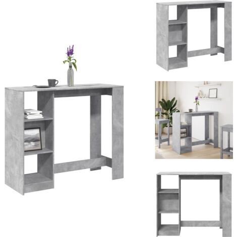 Table De Bar VidaXL Gris Béton - 103.5cm Avec 3 Étages Rangement - Bois D'Ingénierie 70kg Charge