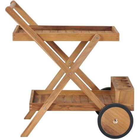 Chariot De Service En Bois D'acacia Style Teck - 60x100x76 Cm Avec Plateau, Tiroir Et Porte-verres - 12