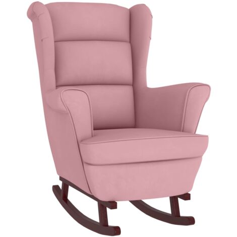 Fauteuil à Bascule Rose En Velours Côtelé Avec Dossier Large Et Accoudoirs Pieds En Métal Noir