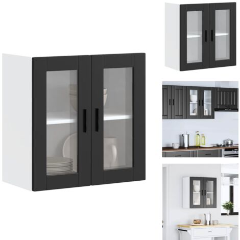 Armoire murale de cuisine avec porte en verre Porto noir - Armoire Murale De Cuisine - Armoires Murales De Cuisine - Meuble Mural De Cuisine - Armoire Murale Avec Verre (1/5)