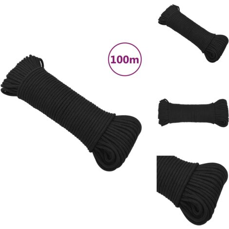 Corde Bateau Polypropylène 8 Mm - 50 M | Pour Amarrage, Gréement, Corde à Linge | Noir