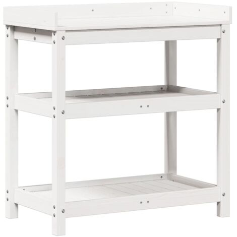 Table De Rempotage Exterieur COSTWAY Table De Rempotage En Bois De Sapin Avec Niveaux D'Étagères, Table De Jardinage Avec 3 Crochets Et Table Ouvrable 108 X 50 Cm Charge 150 Kg, Pour