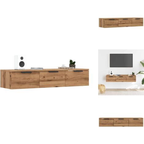Meuble TV suspendu 2 portes 2 niches en chêne ROMANE XL - 140 cm