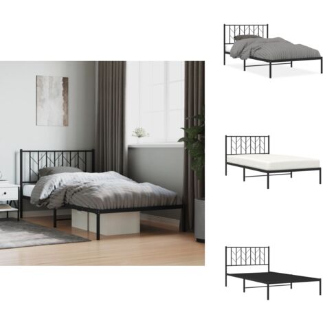Cadre de lit métal sans matelas avec tête de lit noir 107x203cm - Cadre De Lit - Lit Double - Lit Metal - Lit Moderne - Literie (1/5)