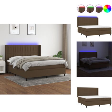 Sommier à lattes de lit matelas et LED Marron foncé 180x200cm - Sommier Tapissier - Lit Avec Led - Lit Capitonné - Lit Double - Matelas À Ressorts Ensachés (1/5)
