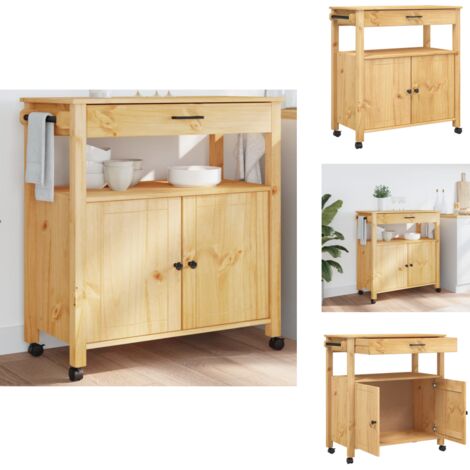 Chariot De Cuisine Monza 84x40x90 Bois Massif De Pin