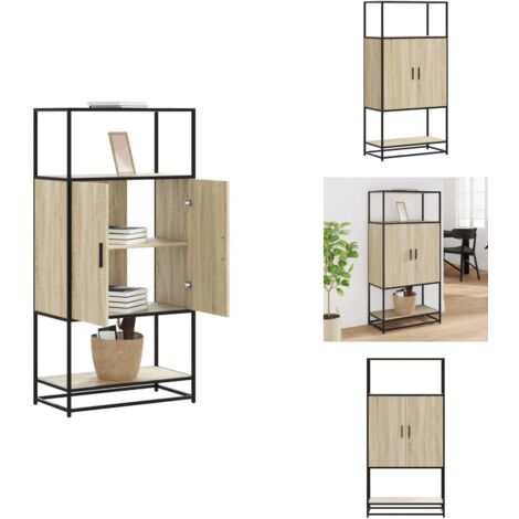 Buffet Haut Chêne Sonoma 35,5x35x139 Cm - Armoire Rangement Avec Portes, Bois Ingénierie Métal