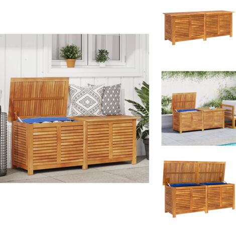 Boîte de rangement de jardin persiennes 150x50x56cm bois acacia - Coffre De Jardin - Rangement Extérieur - Meuble De Jardin - Bois D'acacia - Coffre De Rangement (1/5)