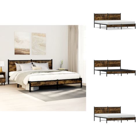 Cadre De Lit Double 160x200 Cm Avenco - Plateforme Avec Tête Et Dossier Tapissés Gris - Support Lattes Bois
