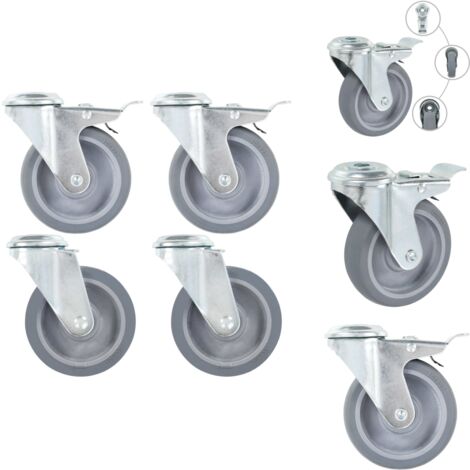 VidaXL 8x Roulettes Pivotantes à Trou De Boulon Roues Fixes Pour Meuble Etabli Chariot Roulant Etagère à Livre Capacité De 35 Kg 50 Mm