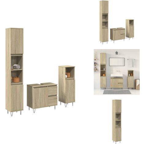 Ensemble de salle de bain complet 3 éléments en bois chêne sonoma clair