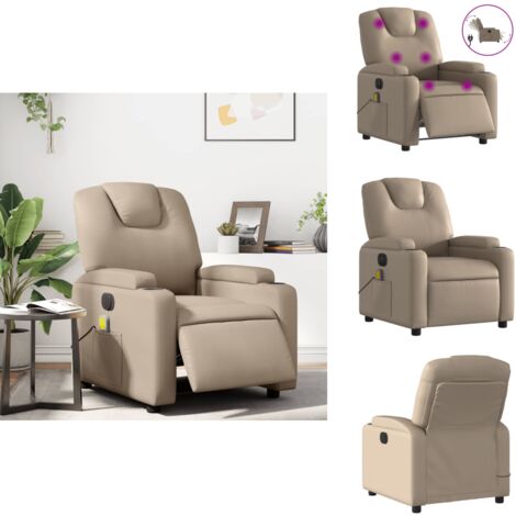 Fauteuil De Massage Électrique Inclinable Avec Fonction Vibration - Similicuir Crème, 135° D'Inclinaison, 110kg Max - 4