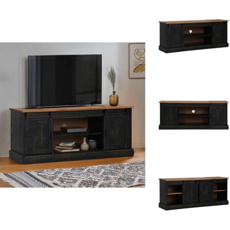 Mobile TV Ernest Con 2 Ante Scorrevoli – L119 Cm, Effetto Quercia, Maniglie In Legno, 4 Piedini