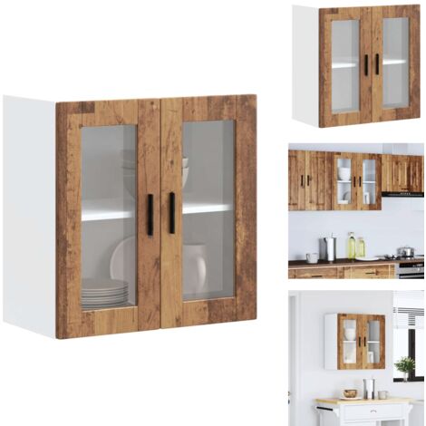 Armoire murale de cuisine avec porte en verre Porto vieux bois - Armoire Murale De Cuisine - Armoires Murales De Cuisine - Meuble Mural De Cuisine - Armoire Murale Avec Verre (1/5)