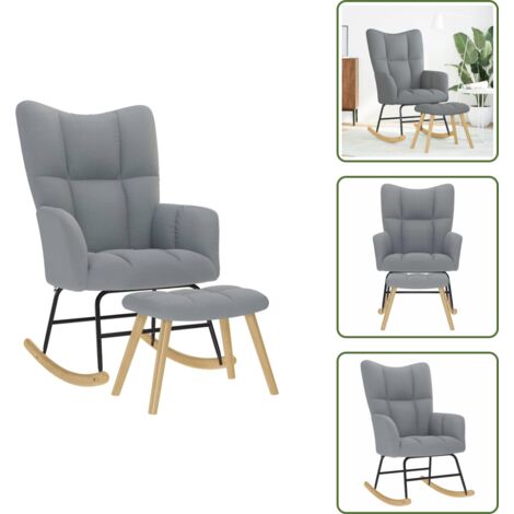 Fauteuil à Bascule Avec Repose-Pieds Intégré - Tissu Lin Crème Et Structure En Bois Massif Portance 150 Kg Pour Salon 89938525