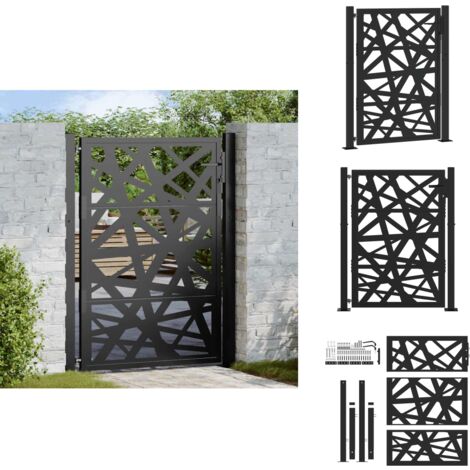 Vidaxl – Portail de jardin noir 100x125 cm en acier Corten – Système de verrouillage avec 3 clés – Design découpé au laser – Largeur réglable 104-106 cm