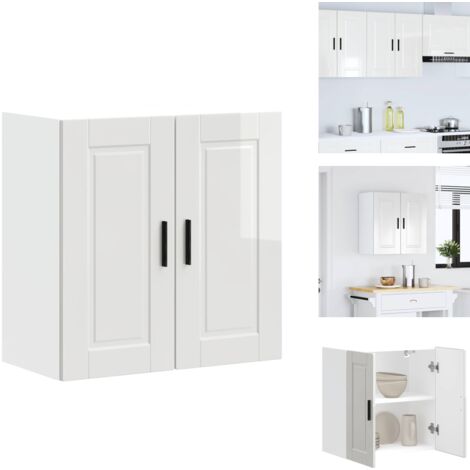 VidaXL Armoire Murale De Cuisine Porto Blanc Brillant - Bois D'Ingénierie, Grand Rangement Avec Portes, Meuble Mural Pratique