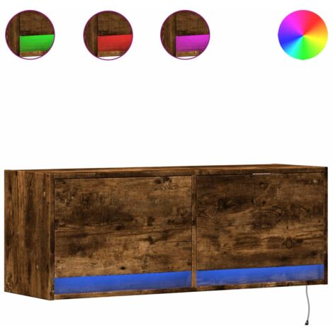 Meuble Tv Mural Avec Led Chêne Fumé 180x31x45 Cm - Conforama