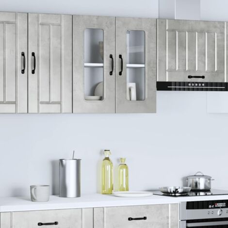 Armoire Murale Cuisine VidaXL Kalmar - Porte Verre, Gris Béton - Dimensions 80x31x60 Cm - Bois D'Ingénierie
