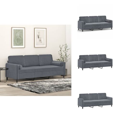 Canapé 3 Places Velours Gris Foncé 180 Cm - NEUF - Avec Oreillers