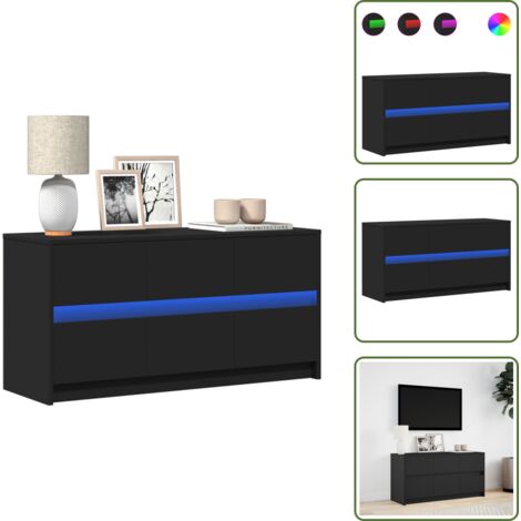Buffet Bas Noir 102x33x75 Cm - Bois D'ingénierie - Portes Affleurantes - Rangement Pratique Pour Salon Ou Salle à Manger - 11