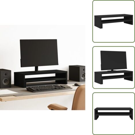 Support Double Moniteur Bureau Bois - Plateau Surélevé 100x27x10 Cm - Avec Rangement Intégré - Noire - 25 Kg Charge Max - 11