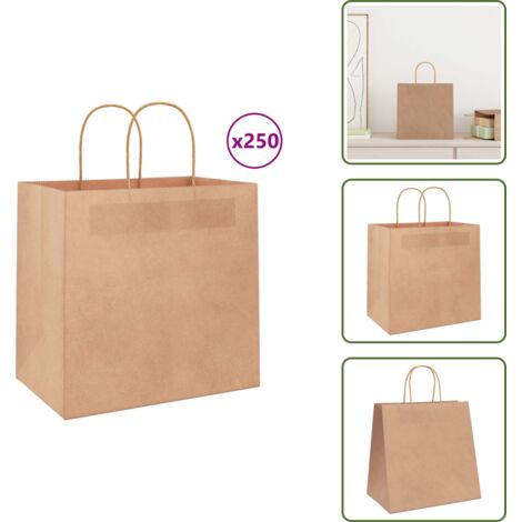24 Petits Sacs Kraft Avec Poignées - Sacs En Papier Marron Motif Blanc 16x22x8 Cm Pour Cadeaux, Pâtisserie Et Shopping