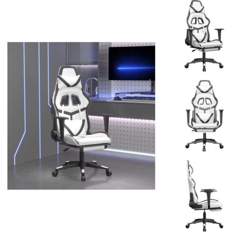 Chaise de jeu avec repose-pied Blanc et noir Similicuir - Chaises Gaming - Chaise Gamer - Fauteuil Gaming - Bureau Ergonomique - Chaise Ajustable (1/5)