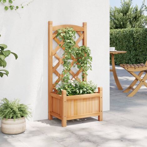 Jardinière Sur Pied Avec Treillis En Bois Massif Sapin - Dimensions 40x30x90 Cm - Marron, Pour Terrasse Et Jardin