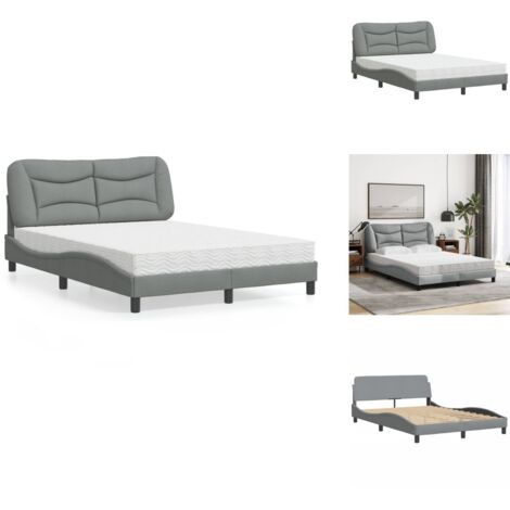 Lit Double BELARTI 140x190 Cm Avec Sommier - Revêtement Tissu Blanc Crème, Style Moderne