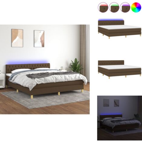 Sommier à lattes de lit matelas et LED Marron foncé 180x200cm - Sommier Tapissier - Lit Plateforme - Lit Avec Rangement - Matelas À Ressorts Ensachés - Éclairage LED (1/5)