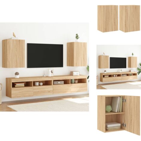 Meuble TV Mural En Chêne Sonoma - 100x30x30 Cm, 2 Compartiments Avec Portes, Charge Max 60 Kg, Pour Salon