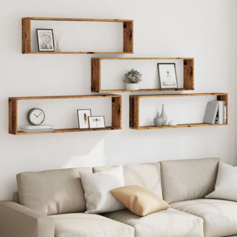vidaXL Étagères Cube murales 4 pcs chêne Artisanal 60x15x23 cm, Stockage en Forme de Cube, Organisateur en Forme de Cube, étagère Flottante