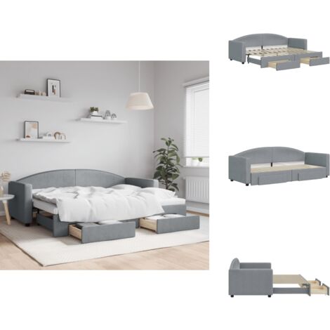 Lit De Jour 80x200 Cm Avec Tiroirs Et Lit Gigogne Intégrés, Tissu Crème, Pour Enfant Ou Ado
