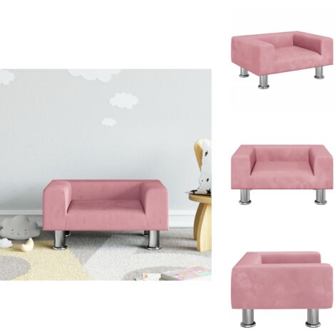 Canapé Enfant Rose En Velours - 60x40x30 Cm, Cadre Pin | Pour Chambre, Capacité 50 Kg, Âge 3-6 Ans