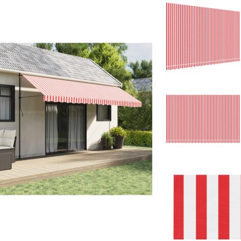 Toile De Remplacement Store Banne 10x1,6m Rayé Rouge/blanc - Résistant UV Et Eau - 4