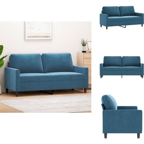 Canapé 3 Places Bleu Velours 180 Cm - Confortable Et Moderne Pour Salon