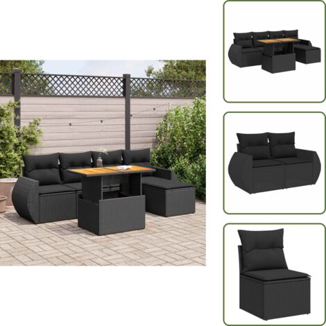 Salon De Jardin 7 Pièces VidaXL En Résine Tressée Noir - Canapés Avec Coussins, Neuf Sous Emballage