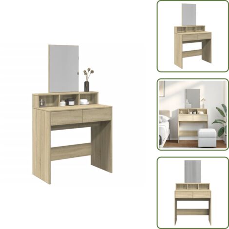 Coiffeuse Meryl Vicco Blanc Avec Miroir Et 3 Tiroirs - Table Maquillage Rangement