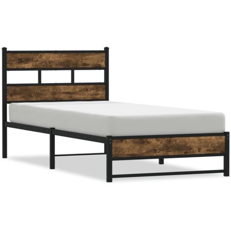Cadre De Lit Simple Avec Rangement Et Sommier 90x190cm Bois Façon Hêtre Et Noir - SALEM | ID Market